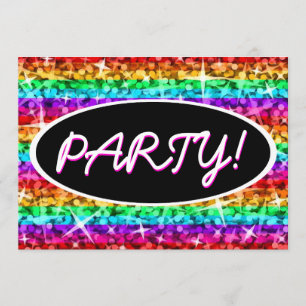 Glitz Rainbow Stripe Party. zwarte ovale uitnodigi Kaart