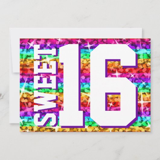 Glitz Rainbow Stripe 'Sweet 16' horizontaal Kaart (Voorkant)