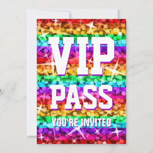 Glitz Rainbow Stripe 'VIP PASS'-uitnodiging Kaart (Voorkant)