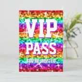 Glitz Rainbow Stripe 'VIP PASS'-uitnodiging Kaart (Staand voorkant)
