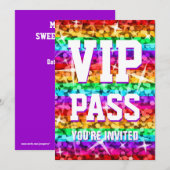 Glitz Rainbow Stripe 'VIP PASS'-uitnodiging Kaart (Voorkant / Achterkant)