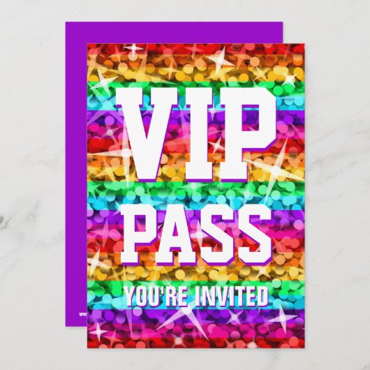 Glitz Rainbow Stripe 'VIP PASS'-uitnodiging Kaart (Voorkant / Achterkant)