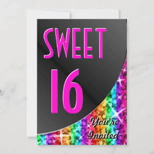 Glitz Rainbow Stripe zwarte curve "Sweet 16" Kaart