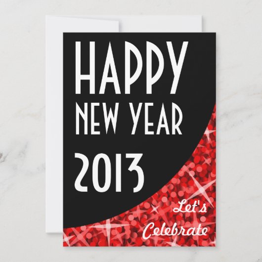 Glitz Red black curve 'Happy New Year'-uitnodiging Kaart (Voorkant)
