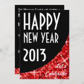 Glitz Red black curve 'Happy New Year'-uitnodiging Kaart (Voorkant / Achterkant)