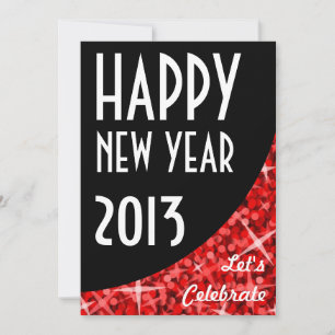 Glitz Red black curve 'Happy New Year'-uitnodiging Kaart