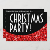 Glitz Red black curve 'Kerstfeest'-uitnodiging Kaart (Voorkant / Achterkant)