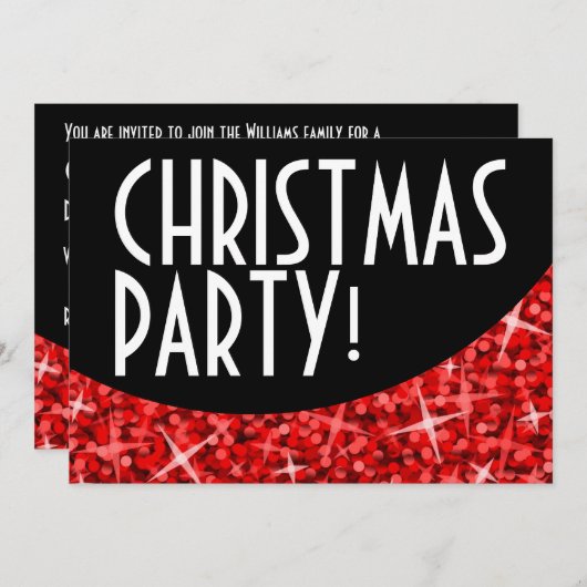 Glitz Red black curve 'Kerstfeest'-uitnodiging Kaart (Voorkant / Achterkant)