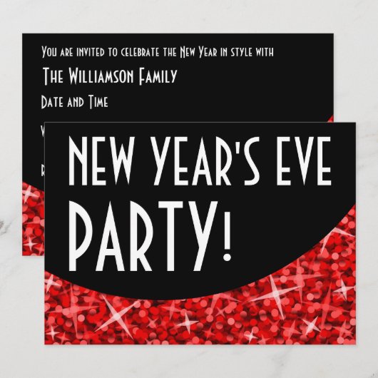 Glitz Red black curve 'New Year's Eve Party' Kaart (Voorkant / Achterkant)