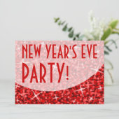 Glitz Red curve 'Oudejaarsfeest' uitnodiging (Staand voorkant)