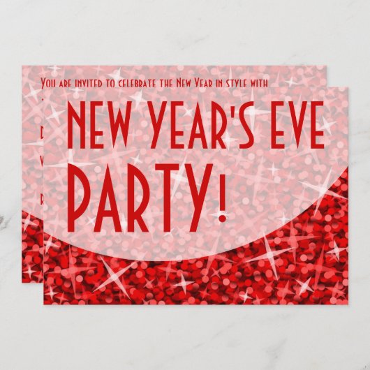 Glitz Red curve 'Oudejaarsfeest' uitnodiging (Voorkant / Achterkant)