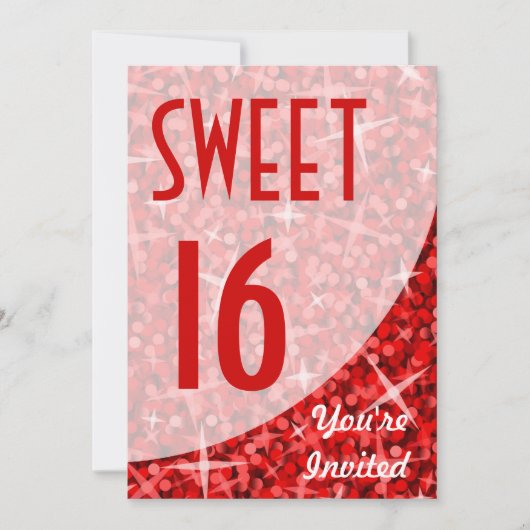 Glitz Red-curve "Sweet 16"-uitnodiging Kaart (Voorkant)