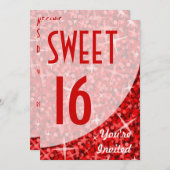 Glitz Red-curve "Sweet 16"-uitnodiging Kaart (Voorkant / Achterkant)