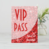 Glitz Red-curve "VIP-pas"-uitnodiging Kaart (Staand voorkant)