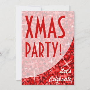 Glitz Red-curve "Xmas Party!"-uitnodiging Kaart
