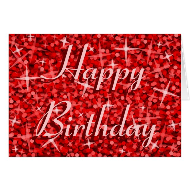 Glitz Red "Happy Birthday"-kaartje voor linttekst (Voorkant Horizontaal)