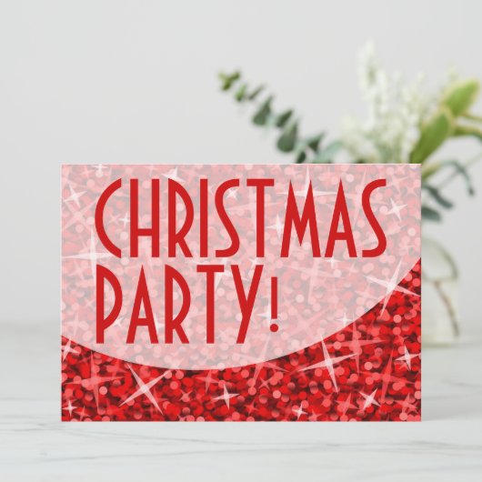 Glitz Red-kromme 'kerstfeest'-uitnodiging Kaart (Staand voorkant)