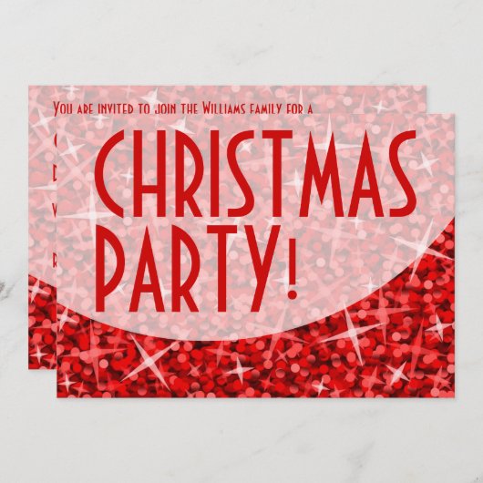 Glitz Red-kromme 'kerstfeest'-uitnodiging Kaart (Voorkant / Achterkant)