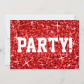 Glitz Red 'Party!' uitnodiging witte tekst (Voorkant)