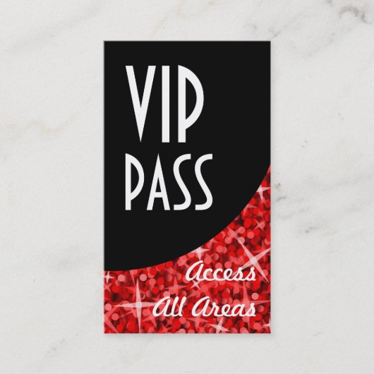 Glitz Red 'VIP Pass' Black Curve-visitekaartje Kortingskaartje (Voorkant)