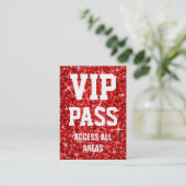 Glitz Red "VIP PASS"-visitekaartje Visitekaartje (Staand voorkant)