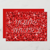 Glitz Red 'You're Invited' uitnodiging roze tekst (Voorkant / Achterkant)