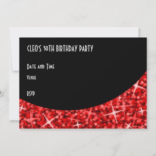 Glitz Red zwarte kromme "Uitnodiging" Kaart (Achterkant)
