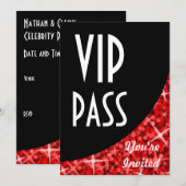 Glitz Red zwarte kromme "VIP-pas"-uitnodiging Kaart (Voorkant / Achterkant)