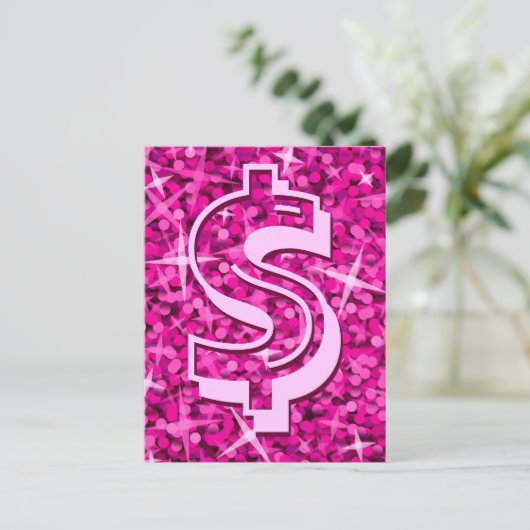 Glitz roze dollar "$" briefkaart (Staand voorkant)