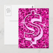 Glitz roze dollar "$" briefkaart (Voorkant / Achterkant)