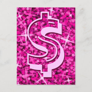 Glitz roze dollar "$" briefkaart
