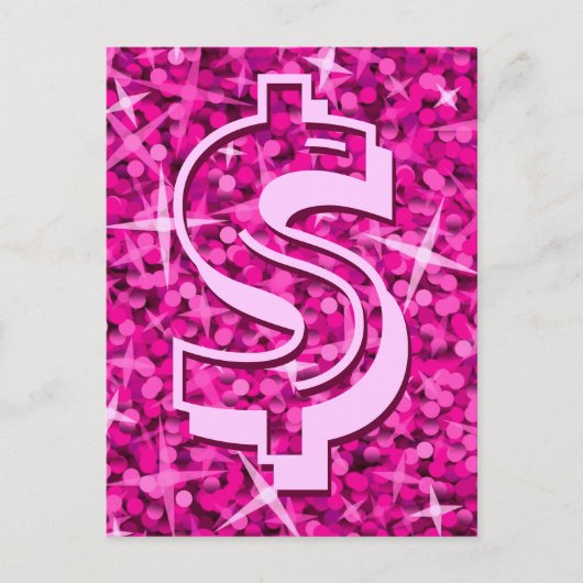 Glitz roze dollar "$" briefkaart (Voorkant)