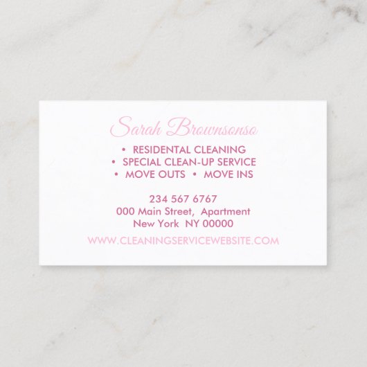 Glitz Roze Luxe Schoonmaakster Janitorial Visitekaartje (Achterkant)