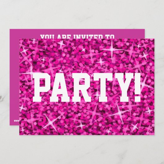 Glitz Roze 'Partij'! uitnodiging witte tekst (Voorkant / Achterkant)