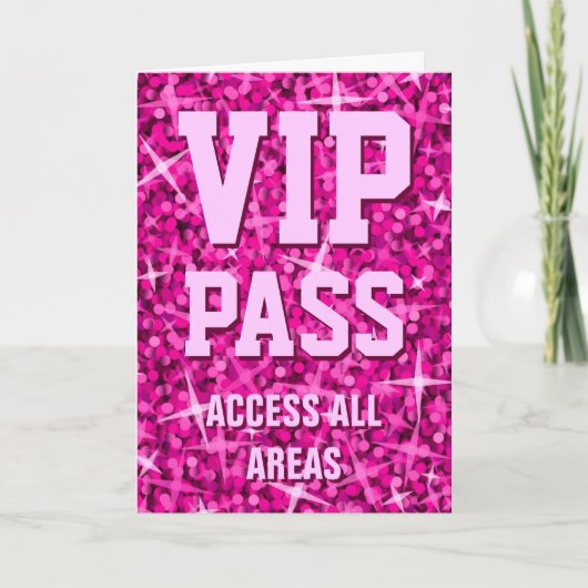 Glitz Roze 'VIP Pass' Valentijnsdag kaart (Voorkant)