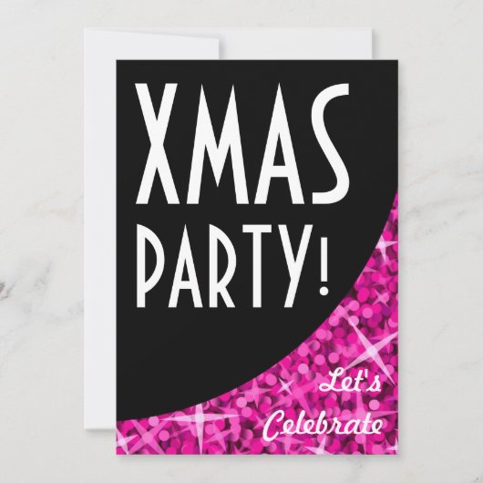 Glitz Roze zwarte kromme "Partij van de Kerst!" ui Kaart (Voorkant)