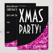 Glitz Roze zwarte kromme "Partij van de Kerst!" ui Kaart (Voorkant / Achterkant)