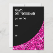 Glitz Roze zwarte kromme "VIP-pas"-uitnodiging Kaart (Achterkant)