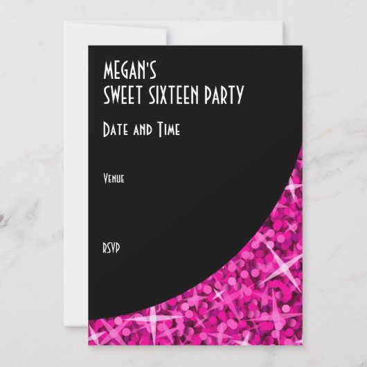 Glitz Roze zwarte kromme "VIP-pas"-uitnodiging Kaart (Achterkant)