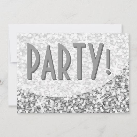 Glitz "Silver"-curve "Party!" uitnodiging (Voorkant)