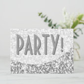 Glitz "Silver"-curve "Party!" uitnodiging (Staand voorkant)