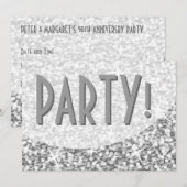 Glitz "Silver"-curve "Party!" uitnodiging (Voorkant / Achterkant)