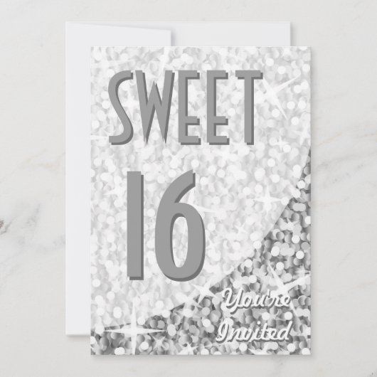 Glitz "Silver"-curve "Sweet 16"-uitnodiging Kaart (Voorkant)