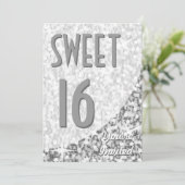 Glitz "Silver"-curve "Sweet 16"-uitnodiging Kaart (Staand voorkant)