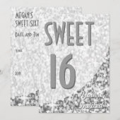 Glitz "Silver"-curve "Sweet 16"-uitnodiging Kaart (Voorkant / Achterkant)