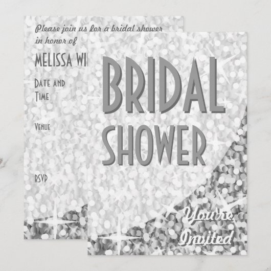 Glitz "Silver"-curve "Vrijgezellenfeest"-uitnodigi Kaart (Voorkant / Achterkant)