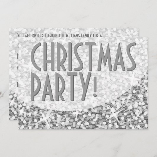 Glitz "Silver"-kromme "Kerstfeest"-uitnodiging Kaart (Voorkant / Achterkant)