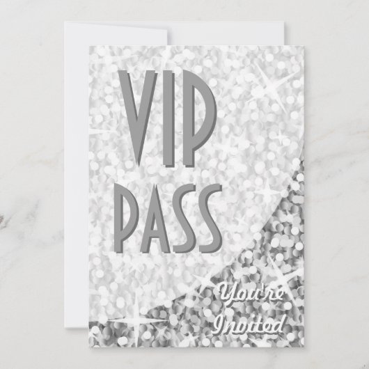 Glitz "Silver"-kromme "VIP Pass"-uitnodiging Kaart (Voorkant)