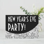 Glitz "Silver" zwarte kromme "New Year's Eve Party Kaart (Staand voorkant)