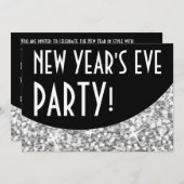 Glitz "Silver" zwarte kromme "New Year's Eve Party Kaart (Voorkant / Achterkant)